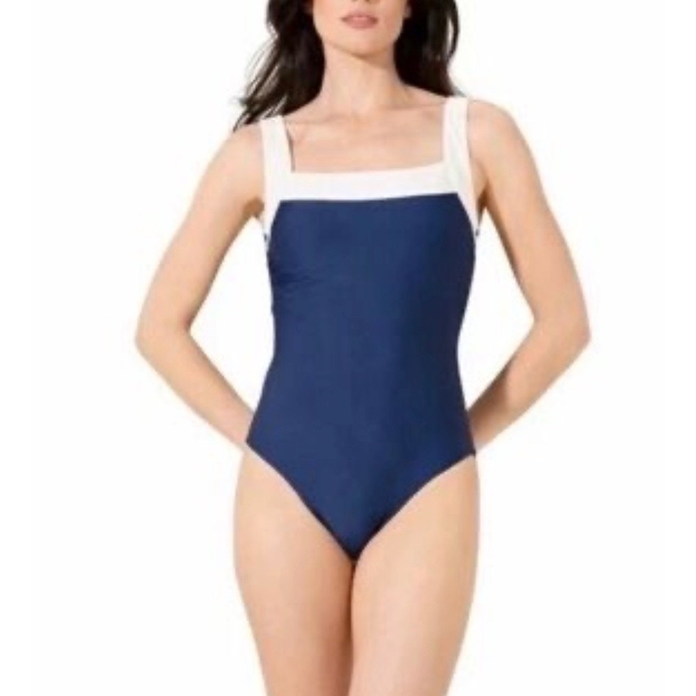 NEW Shade And Shore Women's Blue White One Piece Swimsuit Size X-Large Full Seat